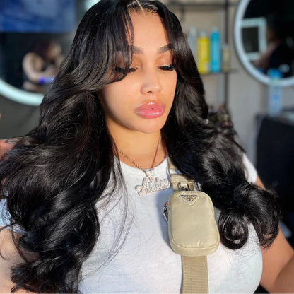 Straight Body Wavy Synthetic Wig With Bangs - HD Lace Wig