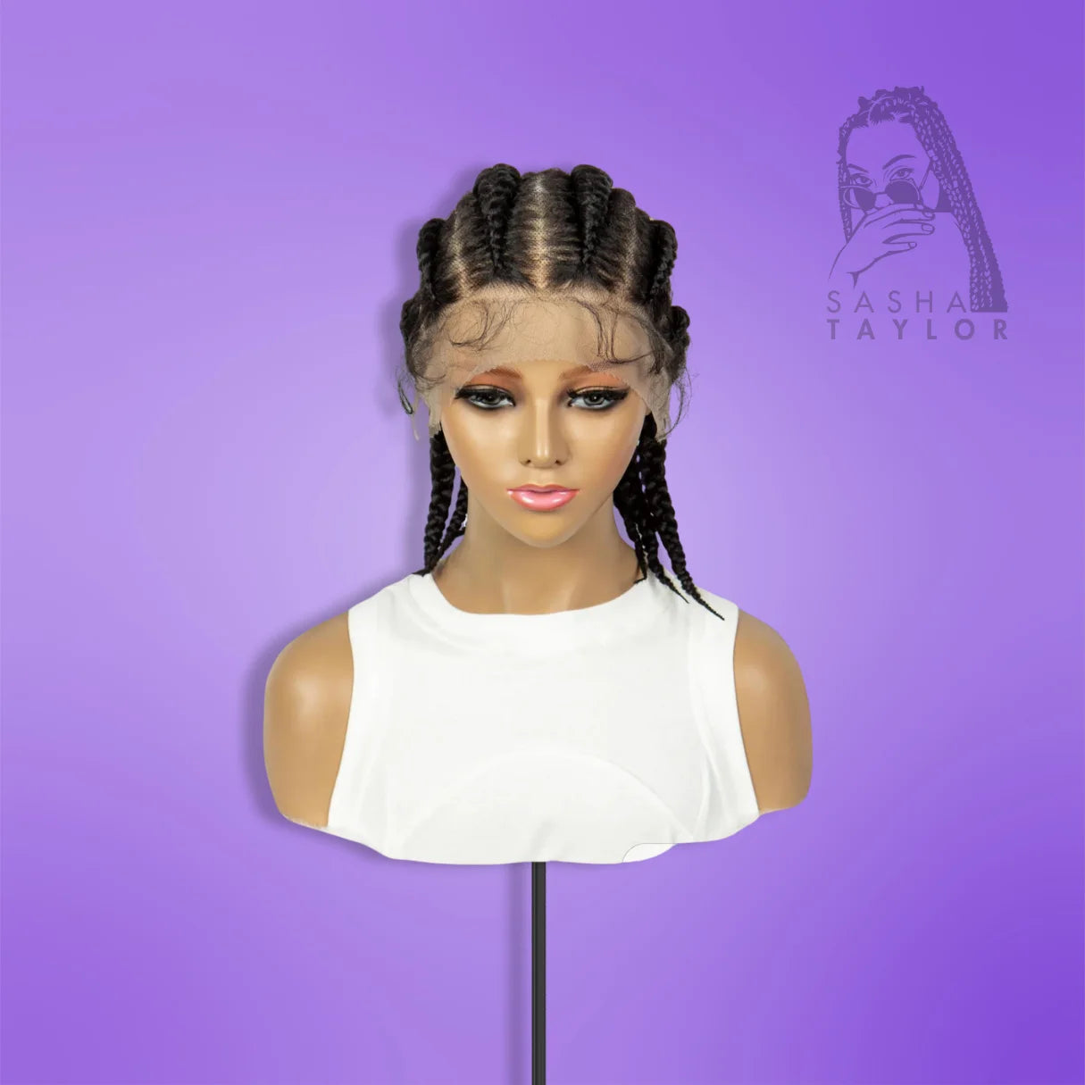 Synthetic Cornrow Box Braided Wigs – HD Full Lace on a mannequin from the front