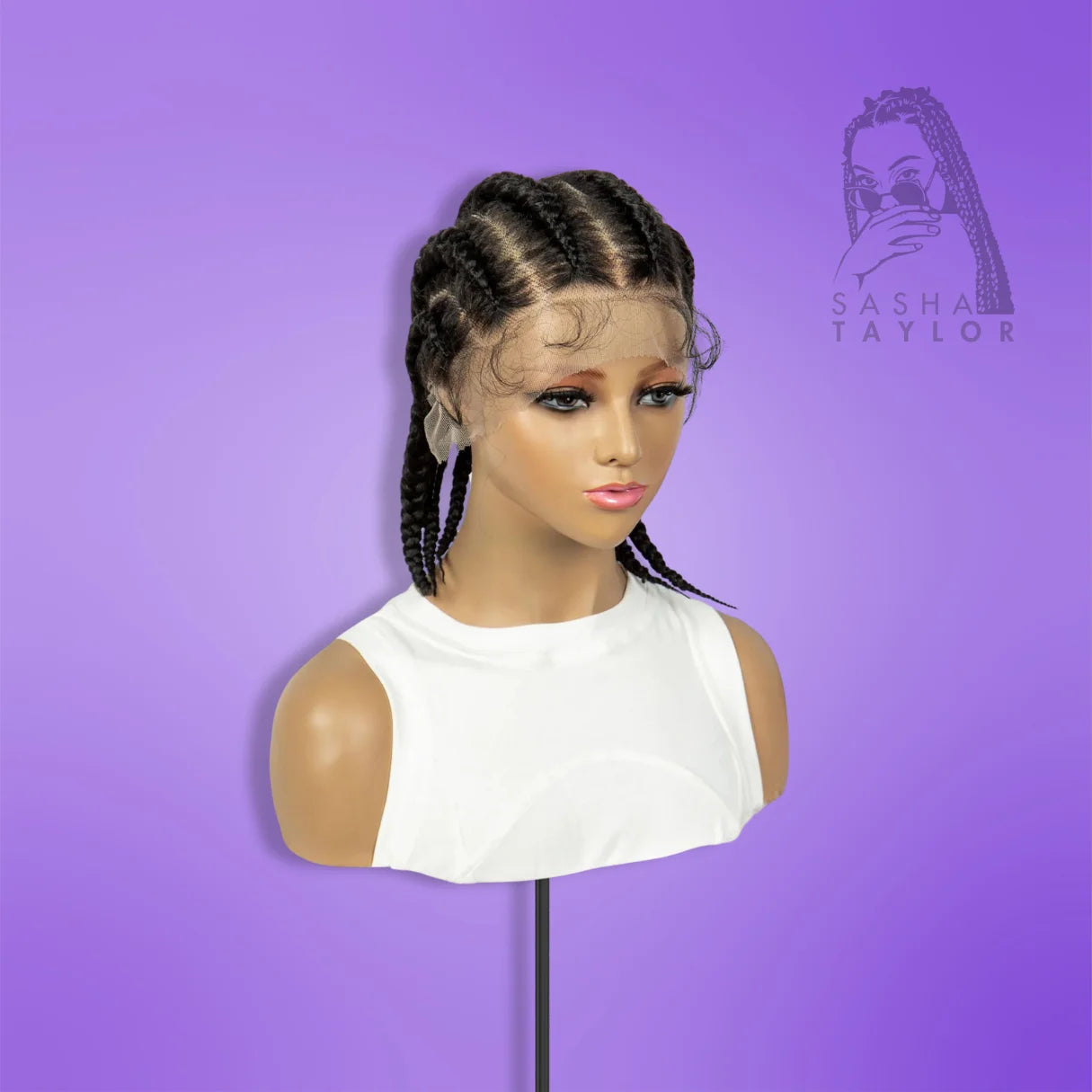 Synthetic Cornrow Box Braided Wigs – HD Full Lace on a mannequin from the side