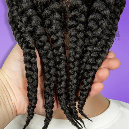 close up of the hair in the Synthetic Cornrow Box Braided Wigs – HD Full Lace