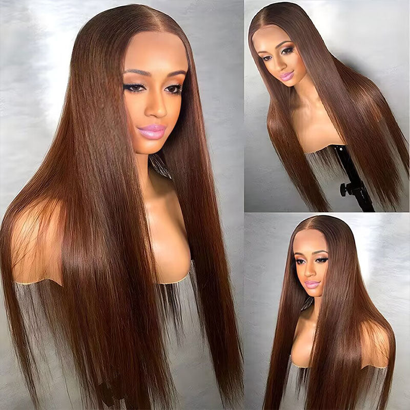 Chocolate Brown Straight Synthetic Wig - HD Lace Wigs