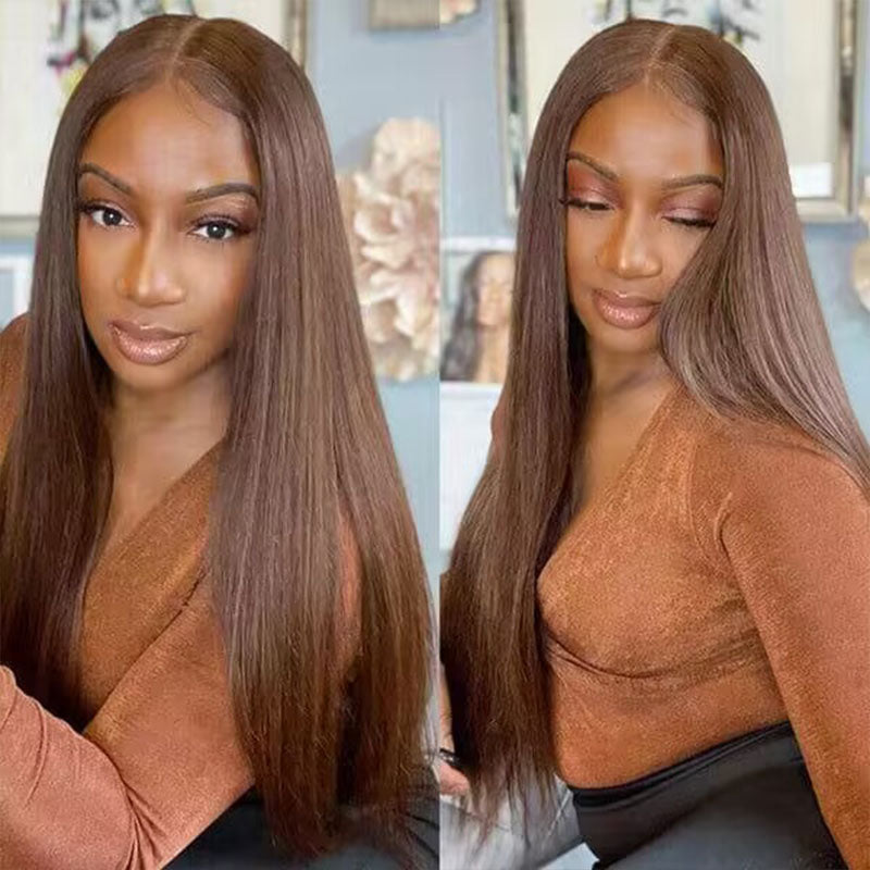 Chocolate Brown Straight Synthetic Wig - HD Lace Wigs