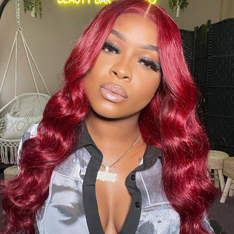 Red Body Wave Synthetic Wig - HD Lace Wigs