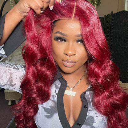 Red Body Wave Synthetic Wig - HD Lace Wigs