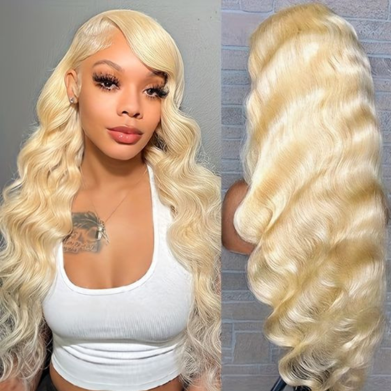 Glatte, voluminöse und tief gewellte blonde Perücke aus unbehandeltem Echthaar – HD Lace Perücken