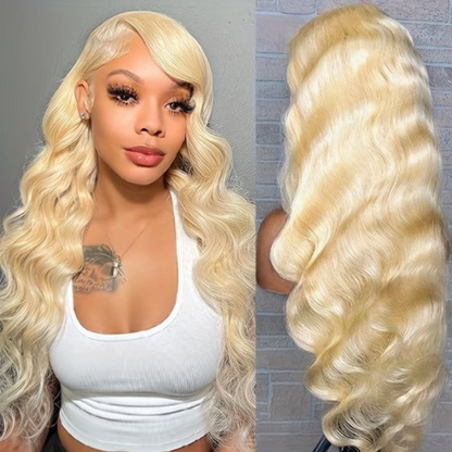 Glatte, voluminöse und tief gewellte blonde Perücke aus unbehandeltem Echthaar – HD Lace Perücken