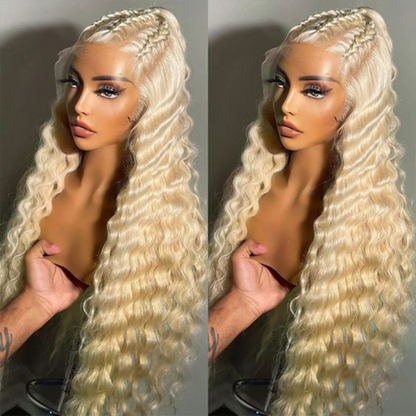 Glatte, voluminöse und tief gewellte blonde Perücke aus unbehandeltem Echthaar – HD Lace Perücken