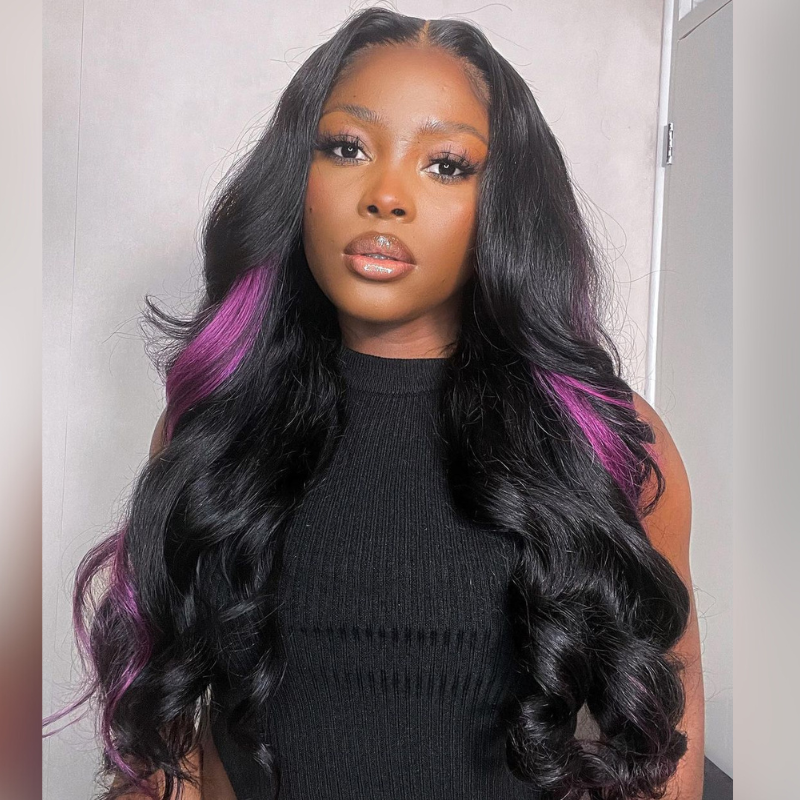 Black &amp; Purple Human Hair Wig - HD Lace Wigs