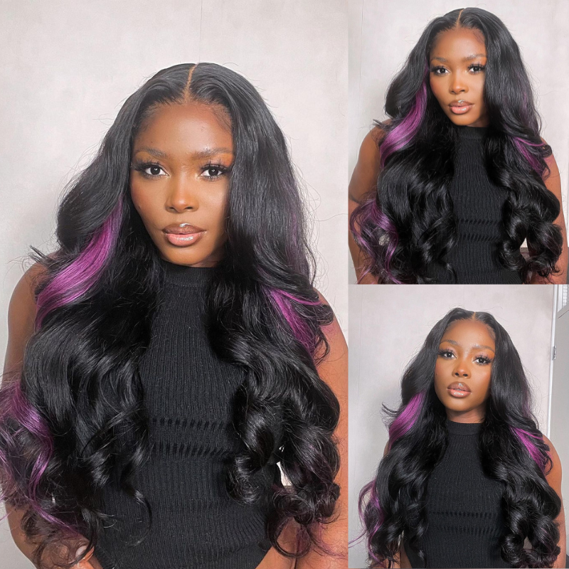 Black &amp; Purple Human Hair Wig - HD Lace Wigs