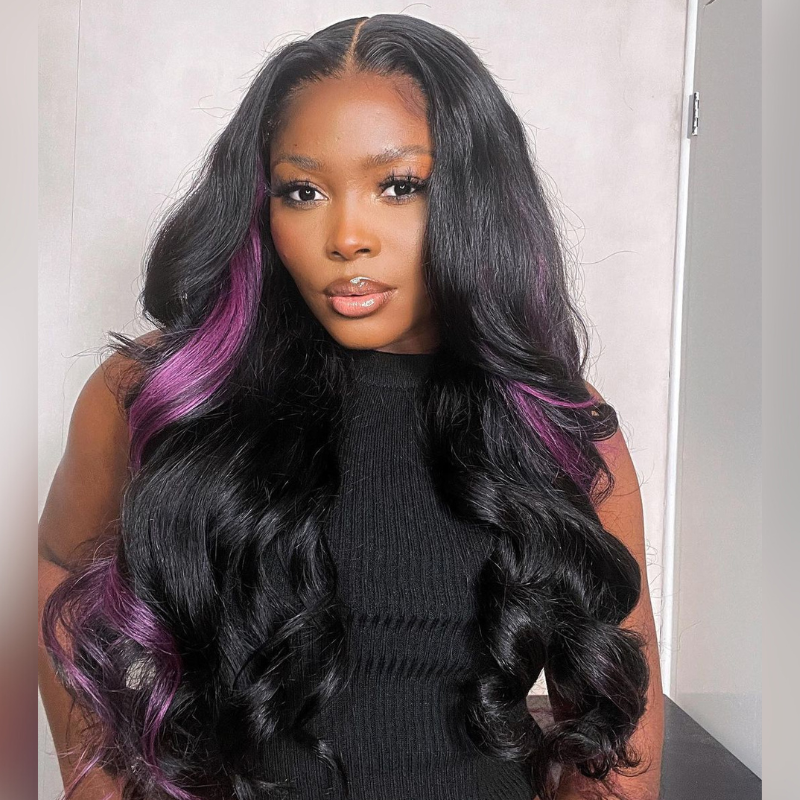 Black &amp; Purple Human Hair Wig - HD Lace Wigs