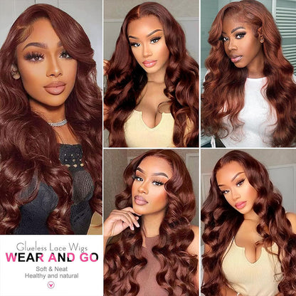 Red Brown Body Wave Human Hair Wig - HD Lace Wigs