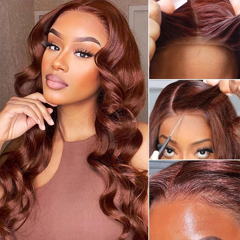 Red Brown Body Wave Human Hair Wig - HD Lace Wigs