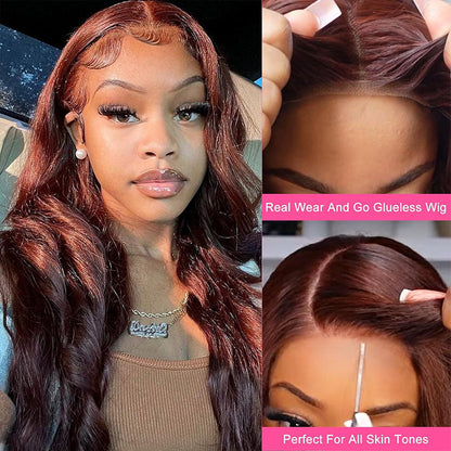 Red Brown Body Wave Human Hair Wig - HD Lace Wigs