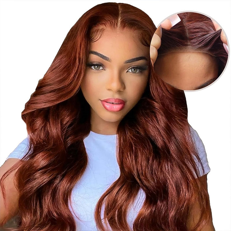 Red Brown Body Wave Human Hair Wig - HD Lace Wigs