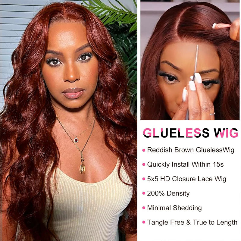 Red Brown Body Wave Human Hair Wig - HD Lace Wigs