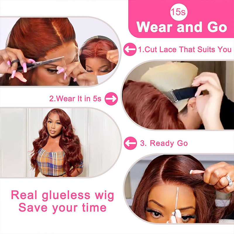 Red Brown Body Wave Human Hair Wig - HD Lace Wigs