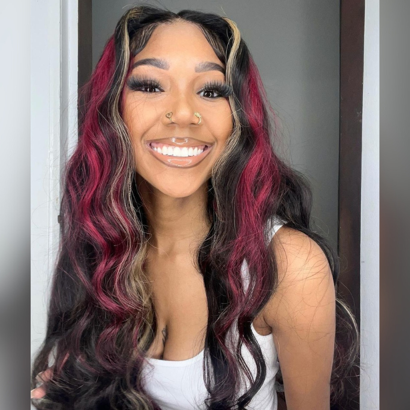 Schwarze, rote und braune Echthaarperücke - HD Lace Wigs