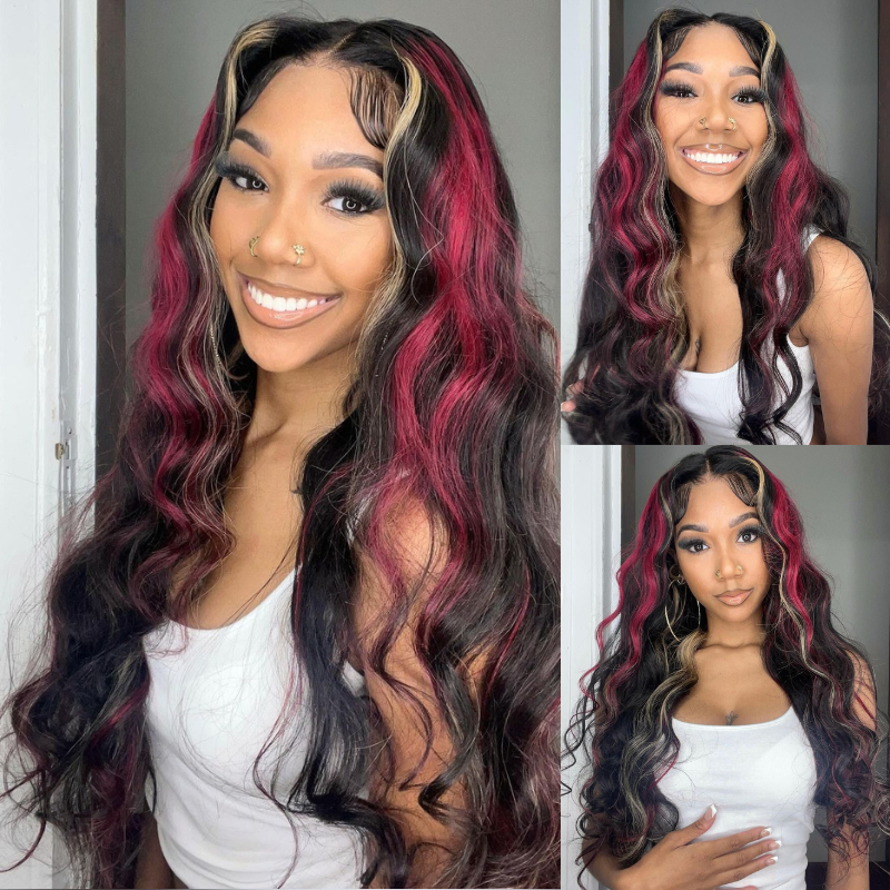 Schwarze, rote und braune Echthaarperücke - HD Lace Wigs