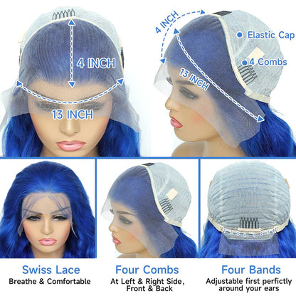 Blue Body Wave Human Hair Wig With Bangs - HD Lace Wigs