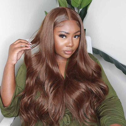 Chocolate Brown Body Wave Human Hair Wig - HD Lace Wigs