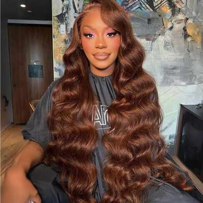 36&quot; Long Chocolate Brown Wand Curl Synthetic Wig - HD Lace Wigs