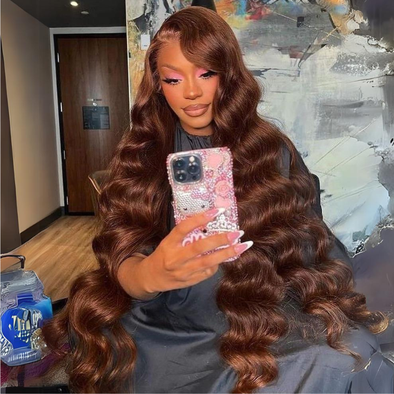 38&quot; Long Chocolate Brown Loose Deep Wave Synthetic Wig - HD Lace Wigs