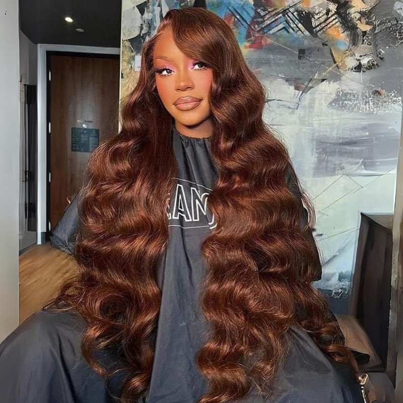 38&quot; Long Chocolate Brown Loose Deep Wave Synthetic Wig - HD Lace Wigs