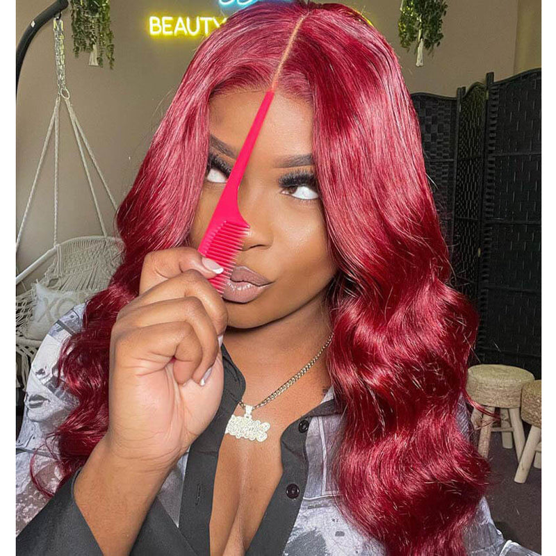 Red Body Wave Synthetic Wig - HD Lace Wigs