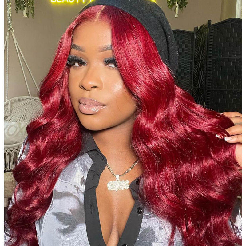 Red Body Wave Synthetic Wig - HD Lace Wigs