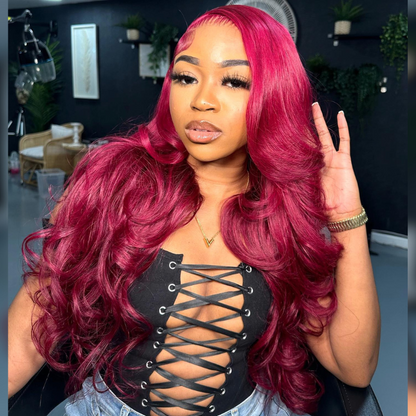 Burgundy Red Body Wave Virgin Human Hair Wig - HD Lace Front 