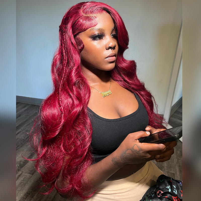 Burgundy Red Body Wave Lace Front Wig