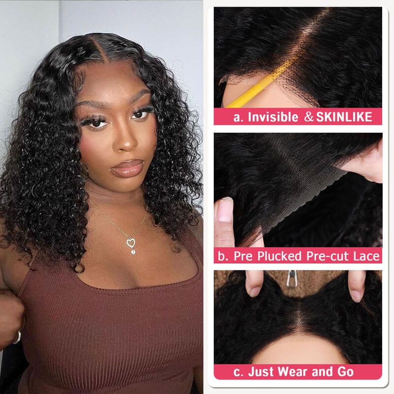 Short Kinky Curly Bob Human Hair Wig - HD Lace Wigs