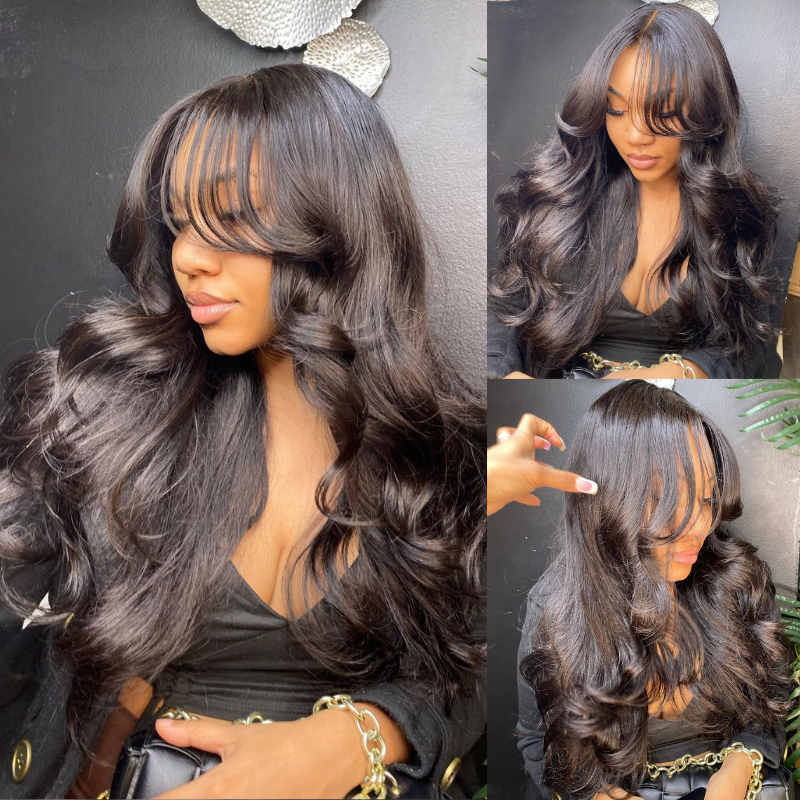 Body Wave Virgin Human Hair Wig With Bangs - HD Lace Wigs