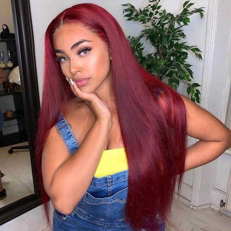 Red Straight Synthetic Wig - HD Lace Wigs