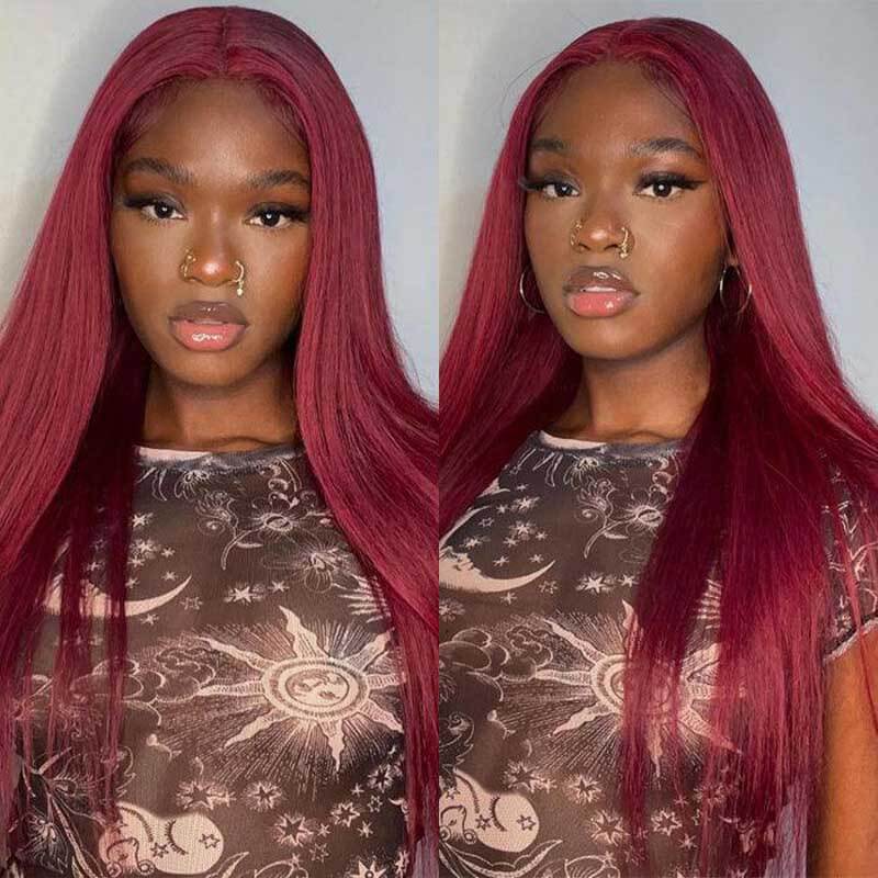 Red Straight Synthetic Wig - HD Lace Wigs