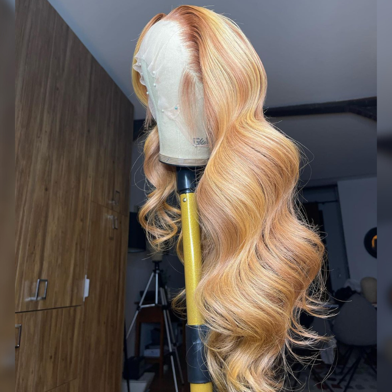 Honey Blonde &amp; Brown Highlights Synthetic Wig - HD Lace Wigs