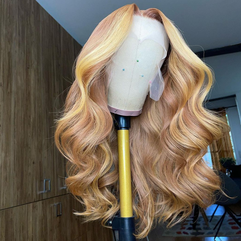 Honey Blonde &amp; Brown Highlights Synthetic Wig - HD Lace Wigs