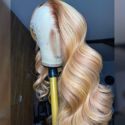 Honey Blonde &amp; Brown Highlights Synthetic Wig - HD Lace Wigs