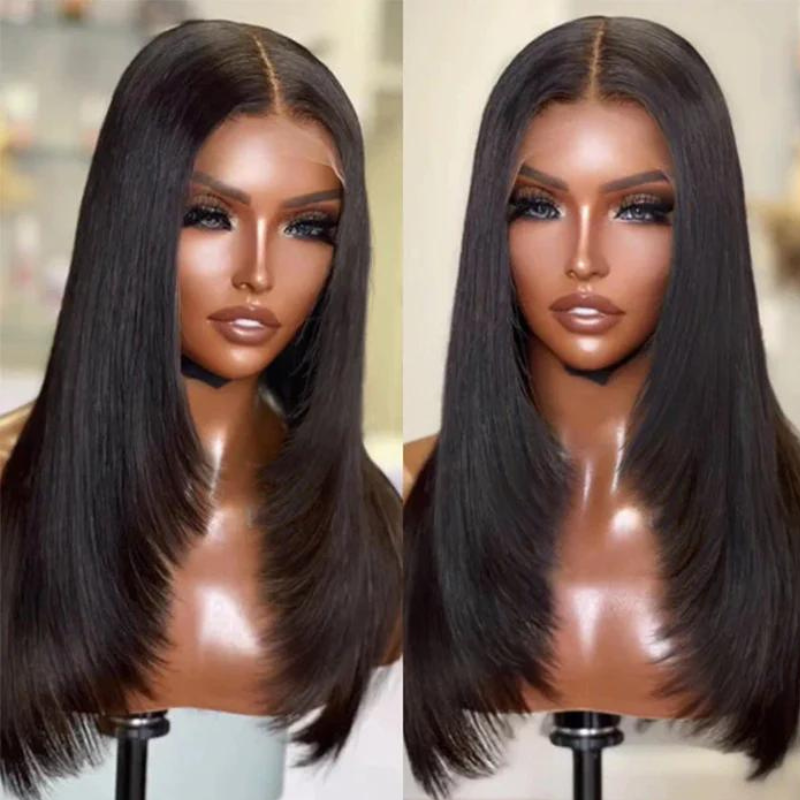 Straight Layered Cut Human Hair Wig - HD Lace Wigs