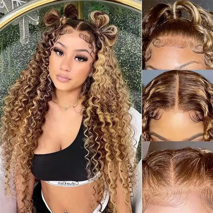 Honey Blonde Deep Wave Human Hair Wig - HD Lace Front