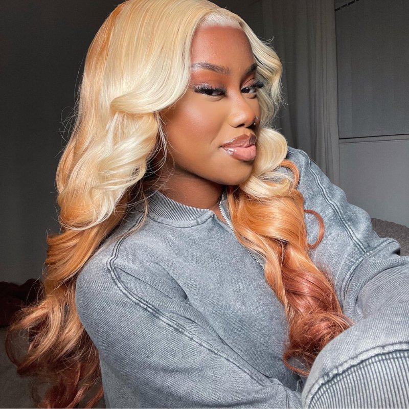 Ombre Blonde &amp; Light Brown Human Hair Wig - HD Lace Wigs