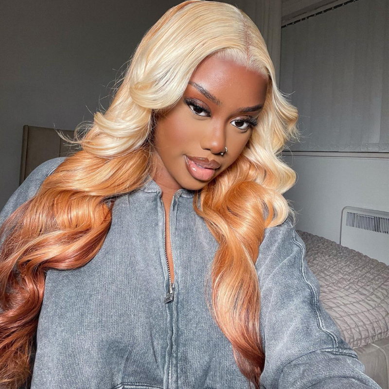 Ombre Blonde &amp; Light Brown Human Hair Wig - HD Lace Wigs