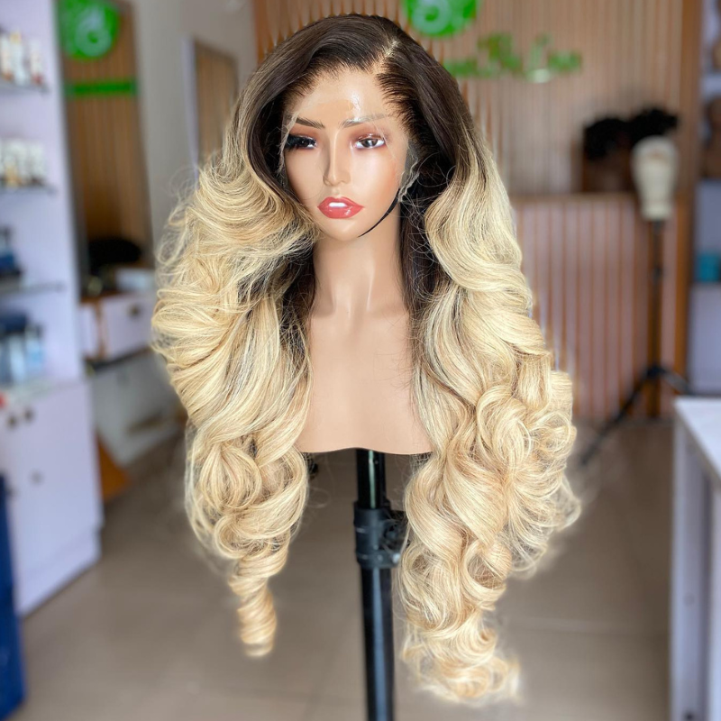 Ombre Dark Brown &amp; Blonde Human Hair Wig - HD Lace Wigs