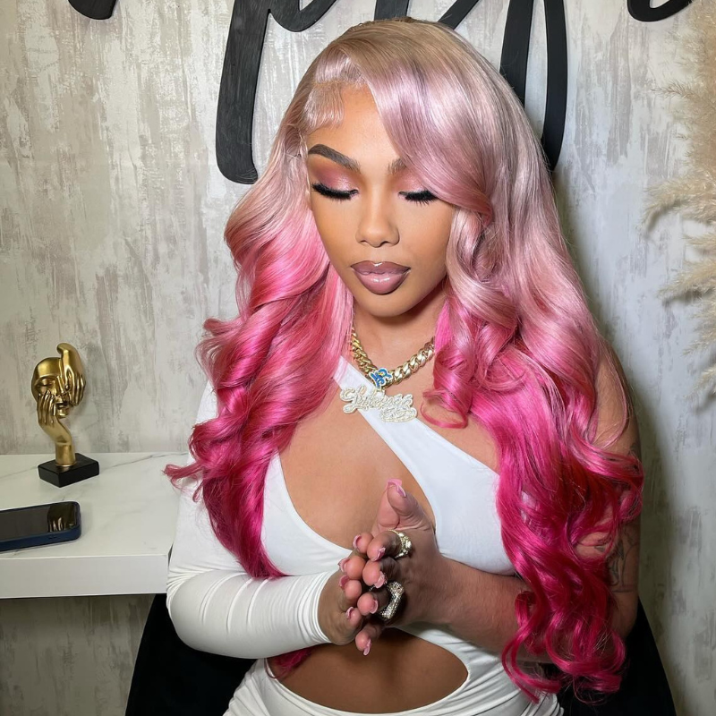 Platinum Ombre Blonde &amp; Pink Human Hair Wig - HD Lace Wigs