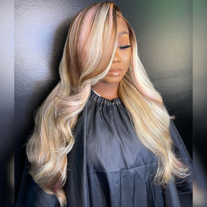 Pink Brown On Blonde Highlights Lace Front Wig