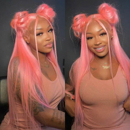 Straight Pink Human Hair Wig - HD Lace Wigs