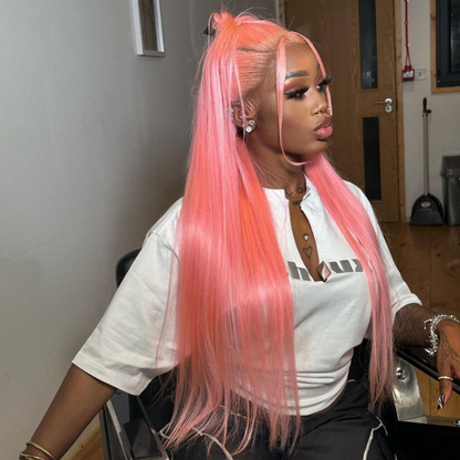 Straight Pink Human Hair Wig - HD Lace Wigs