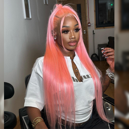 Straight Pink Human Hair Wig - HD Lace Wigs