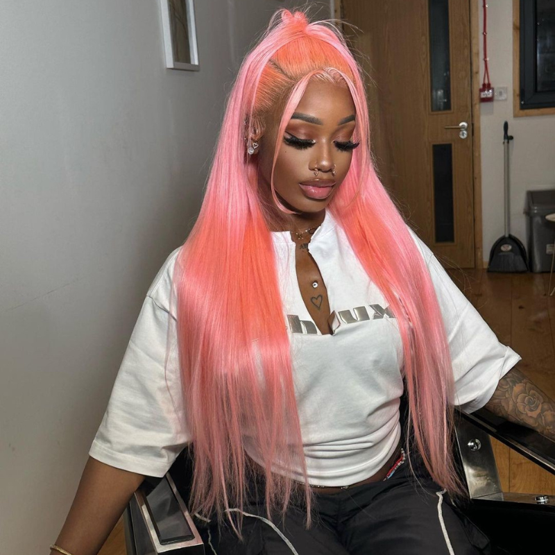 Straight Pink Human Hair Wig - HD Lace Wigs