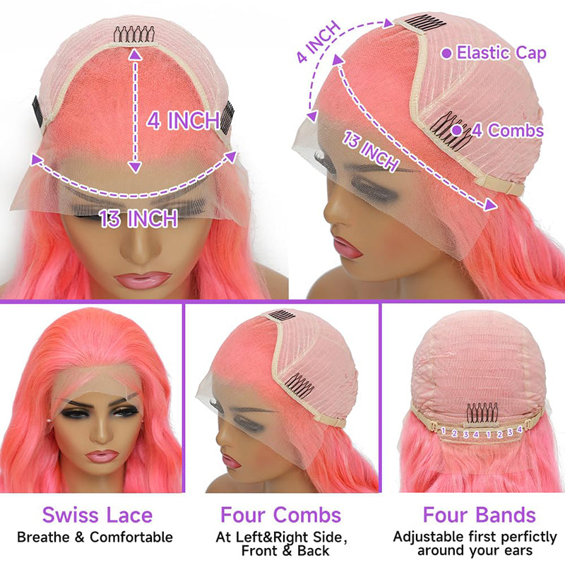 Straight Pink Human Hair Wig - HD Lace Wigs